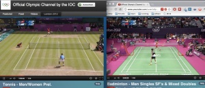 semifinals of tennis (Federer-Del Potro) and badminton (Lin Dan-Lee Hyun Il)